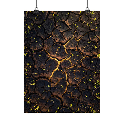 Golden Hour Cracked Earth Wall Art Print - Dark Japandi Seijaku