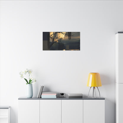 Golden Hour Pine Tree Canvas Art - Dark Japandi Kanso