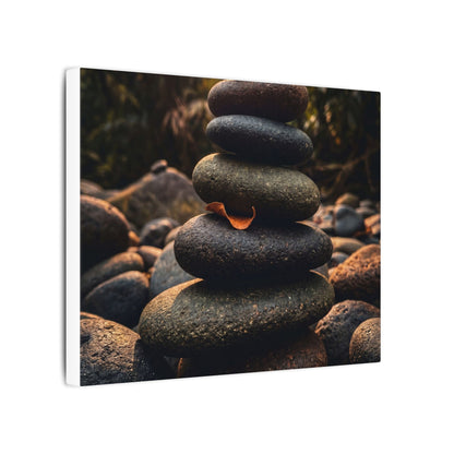 Dark Japandi River Stones in Golden Hour | Moody Minimal Canvas Art