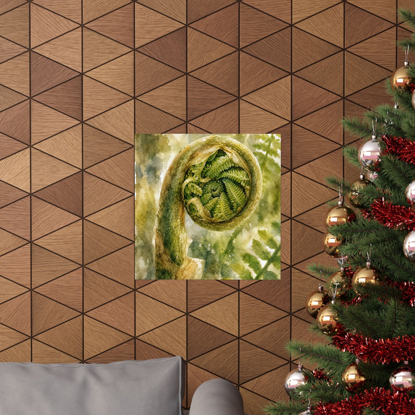 Elegant Fern Unfurling Wall Art Print - Watercolor Japandi