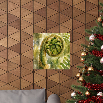 Elegant Fern Unfurling Wall Art Print - Watercolor Japandi