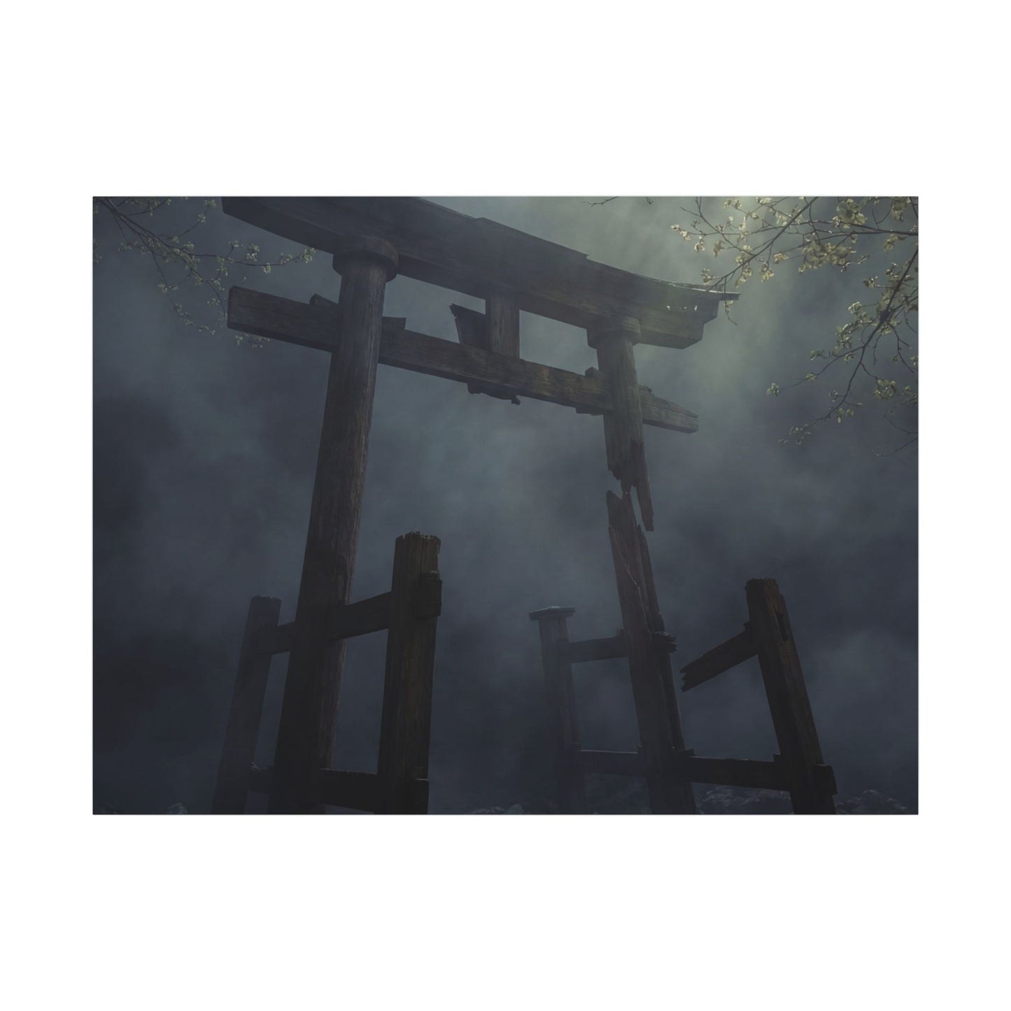 Dark Japandi Torii Gate in Dappled | Moody Minimal Canvas Art