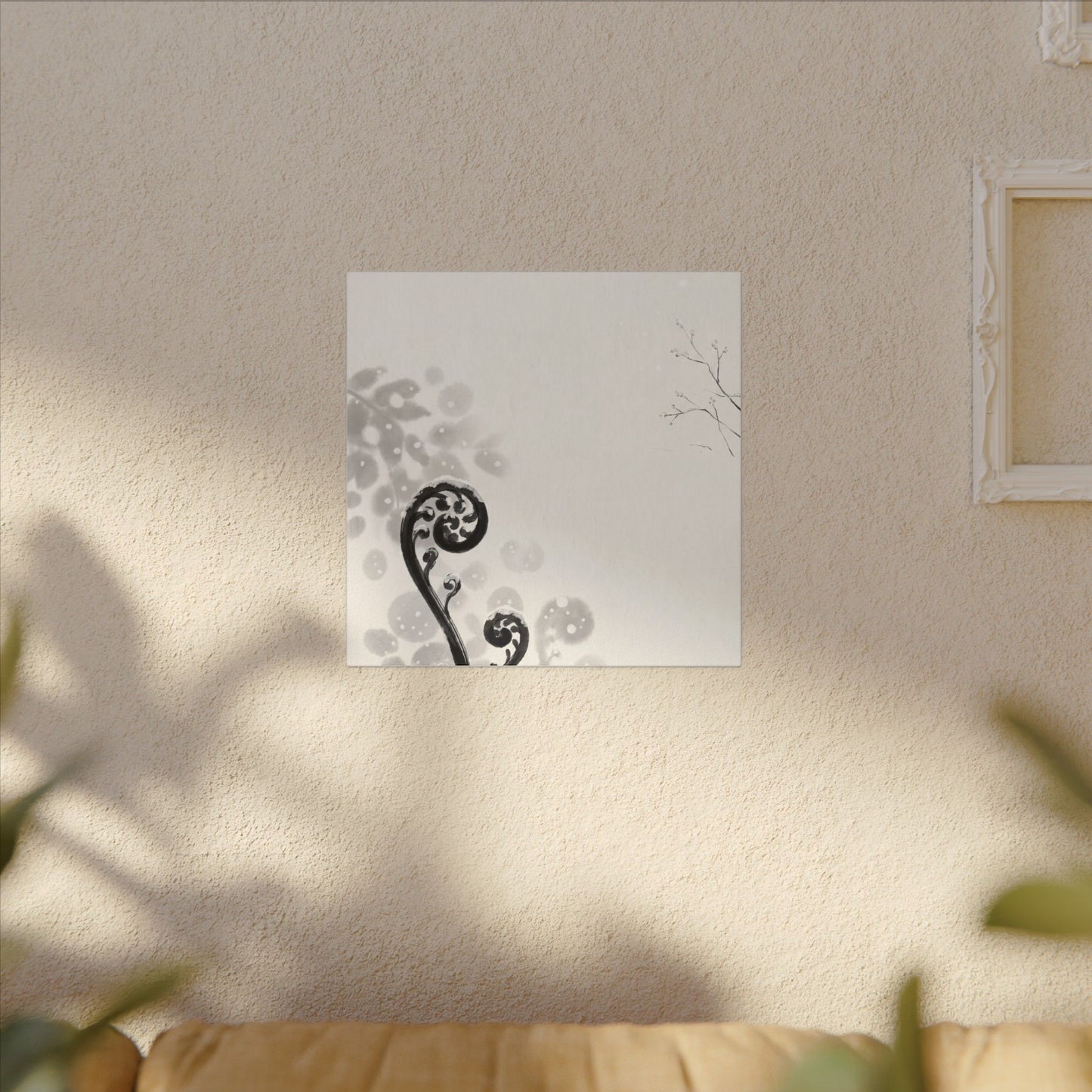 Winter Fern Unfurling Ukiyo E Inspired Canvas Art | Peaceful Decor