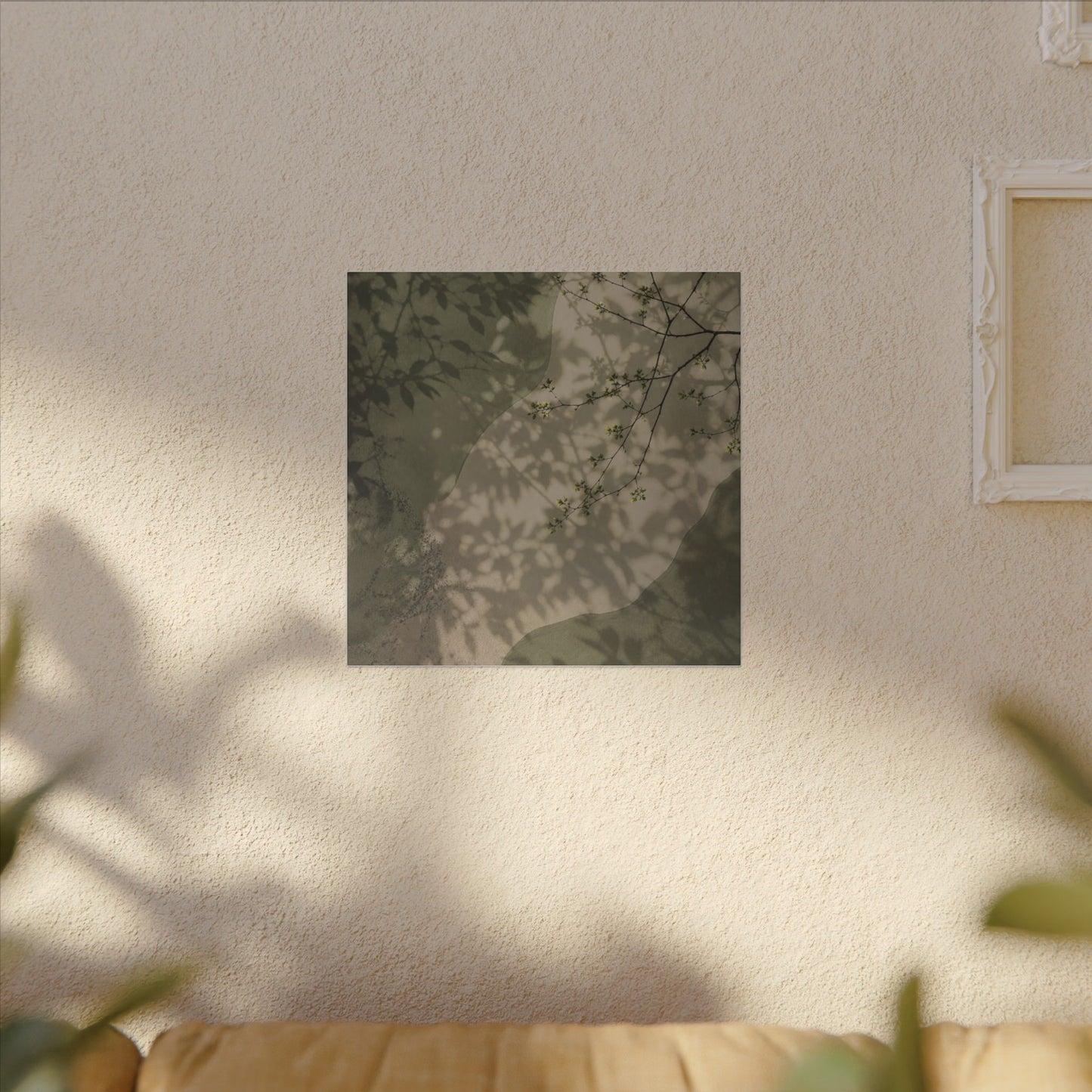 Neutral Shadow Play Canvas Art - Japanese Pattern Japandi