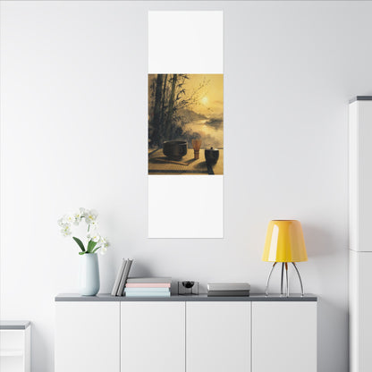 Tea Ceremony Sumi E Canvas Art | Contemplative Zen Art