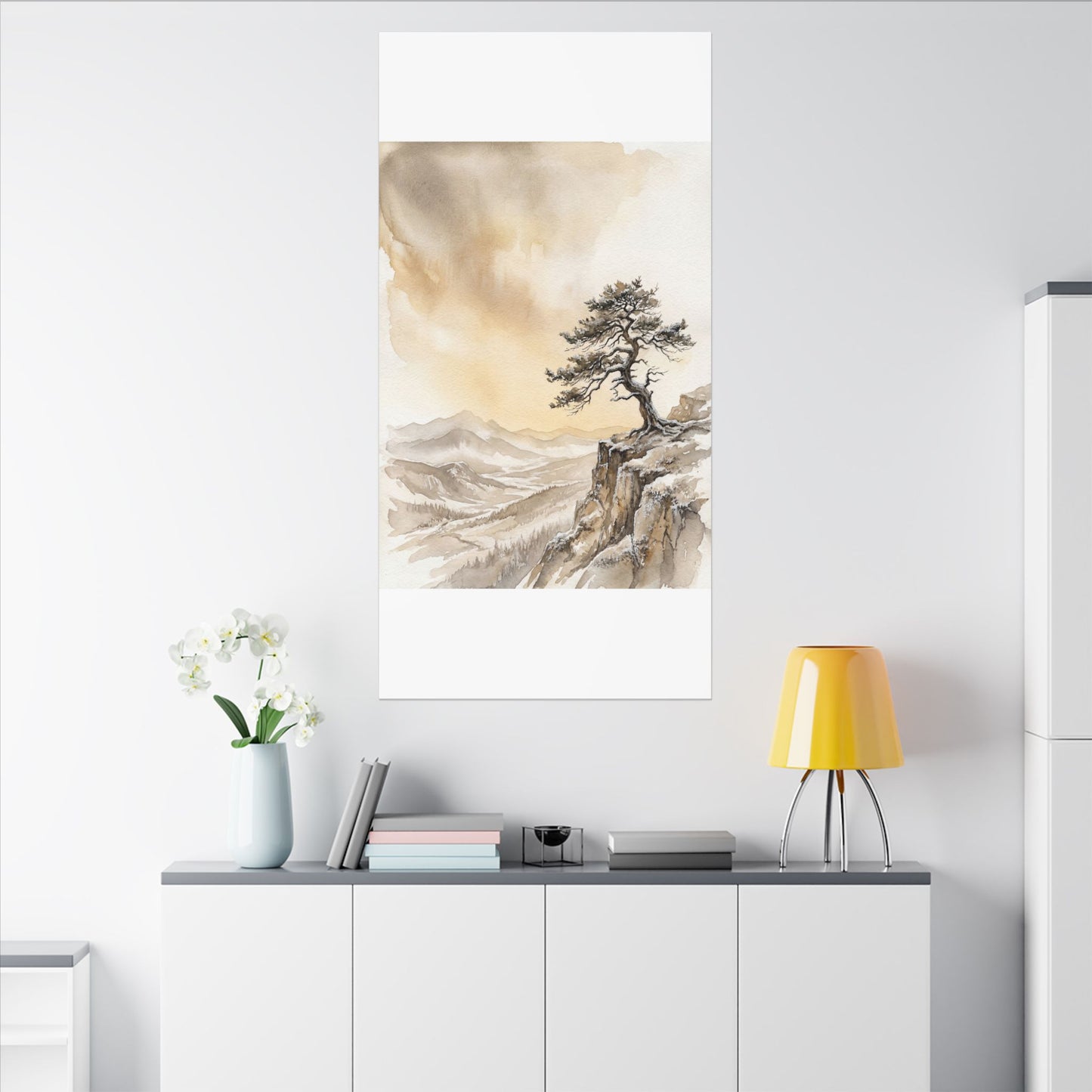 Pine Tree Canvas Art | Winter Japandi Watercolor Art
