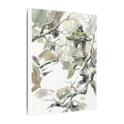 Elegant Stone Lantern Canvas Art - Watercolor Japandi