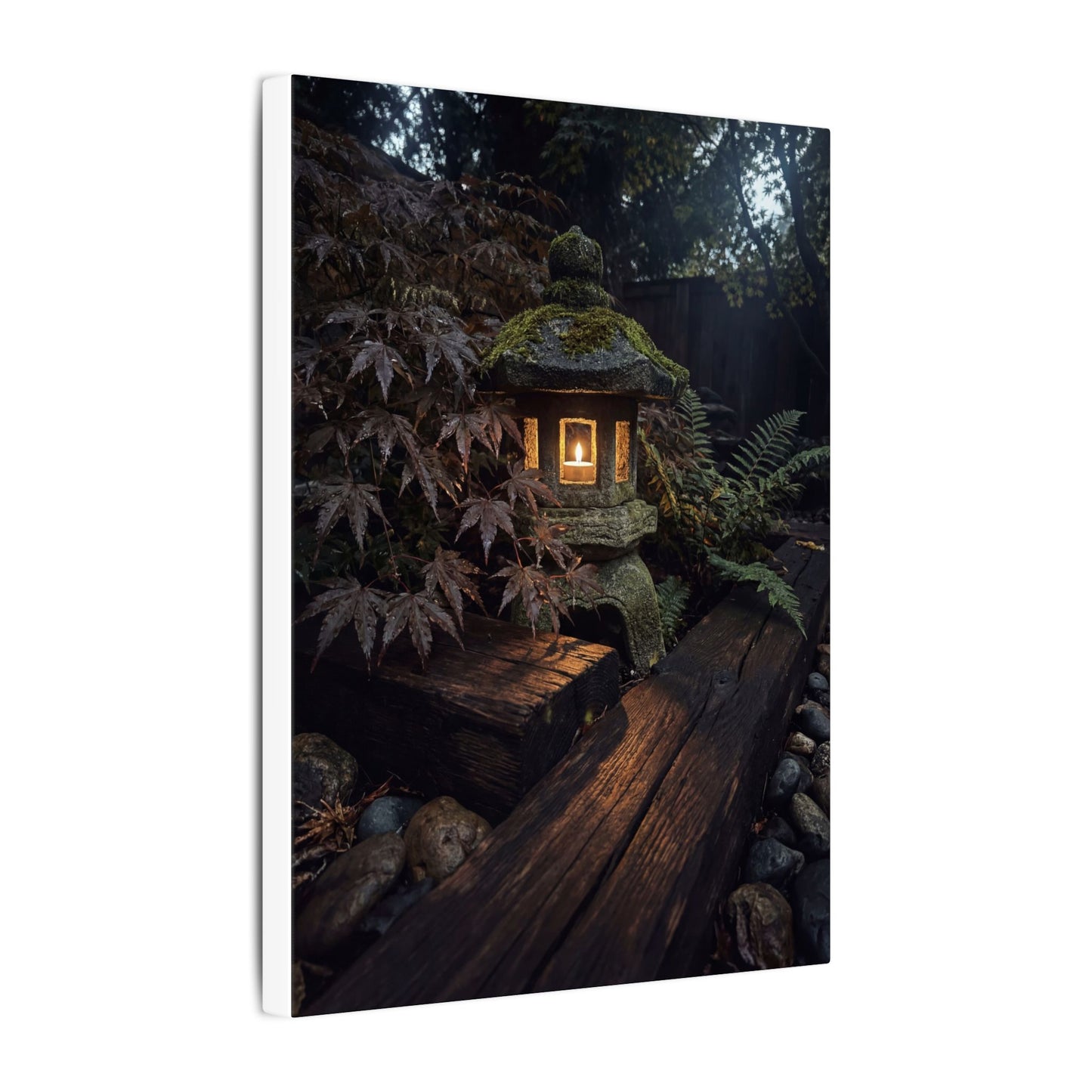 Moody Moonlit Garden Canvas Art - Shadow Zen Dark Japandi