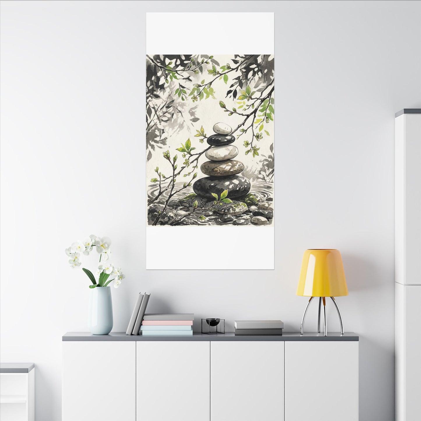 Spring River Stones Japanese Pattern Canvas Art | Elegant Decor
