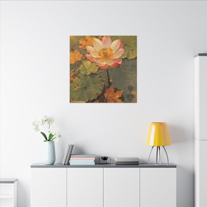Autumn Lotus Flower Herbarium Canvas Art | Rustic Decor