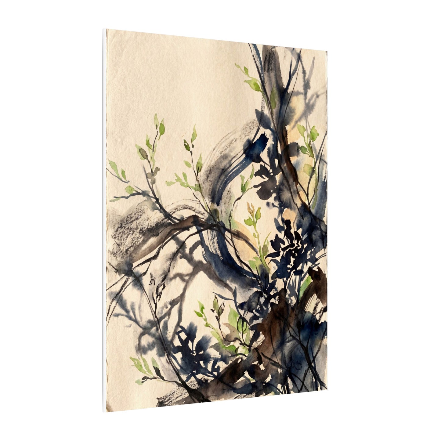 Ma Shadow Play Canvas Art - Dark Japandi Charcoal Ink