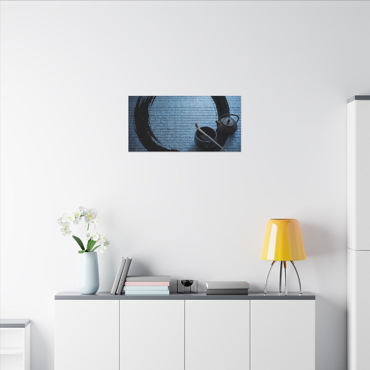 Winter Tea Ceremony Enso Canvas Art | Peaceful Decor