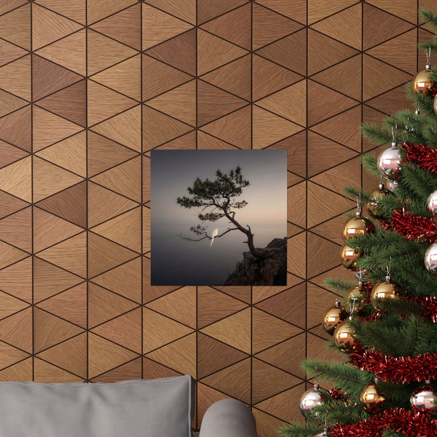 Moody Pine Tree Wall Art Print - Moody Minimal Dark Japandi
