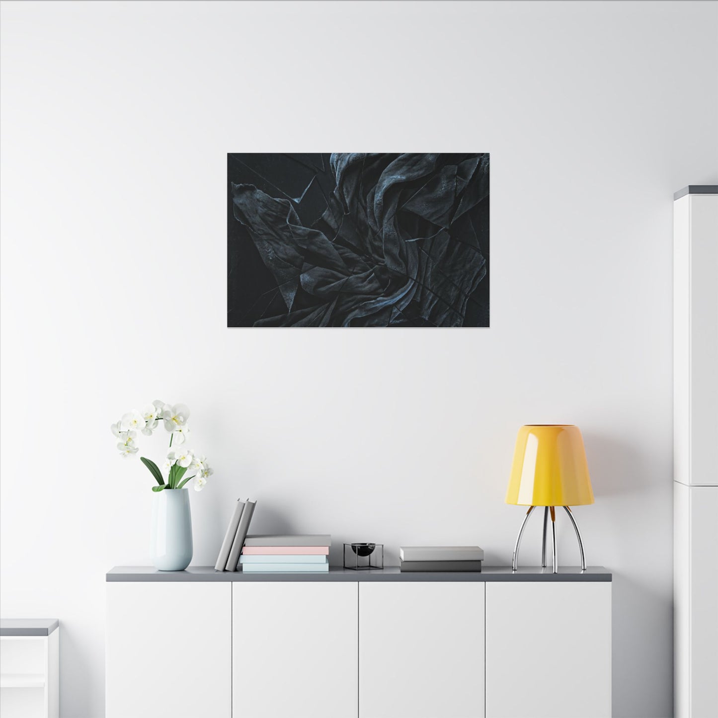 Dark Japandi Silk Drape in Moonlight | Moody Minimal Canvas Art
