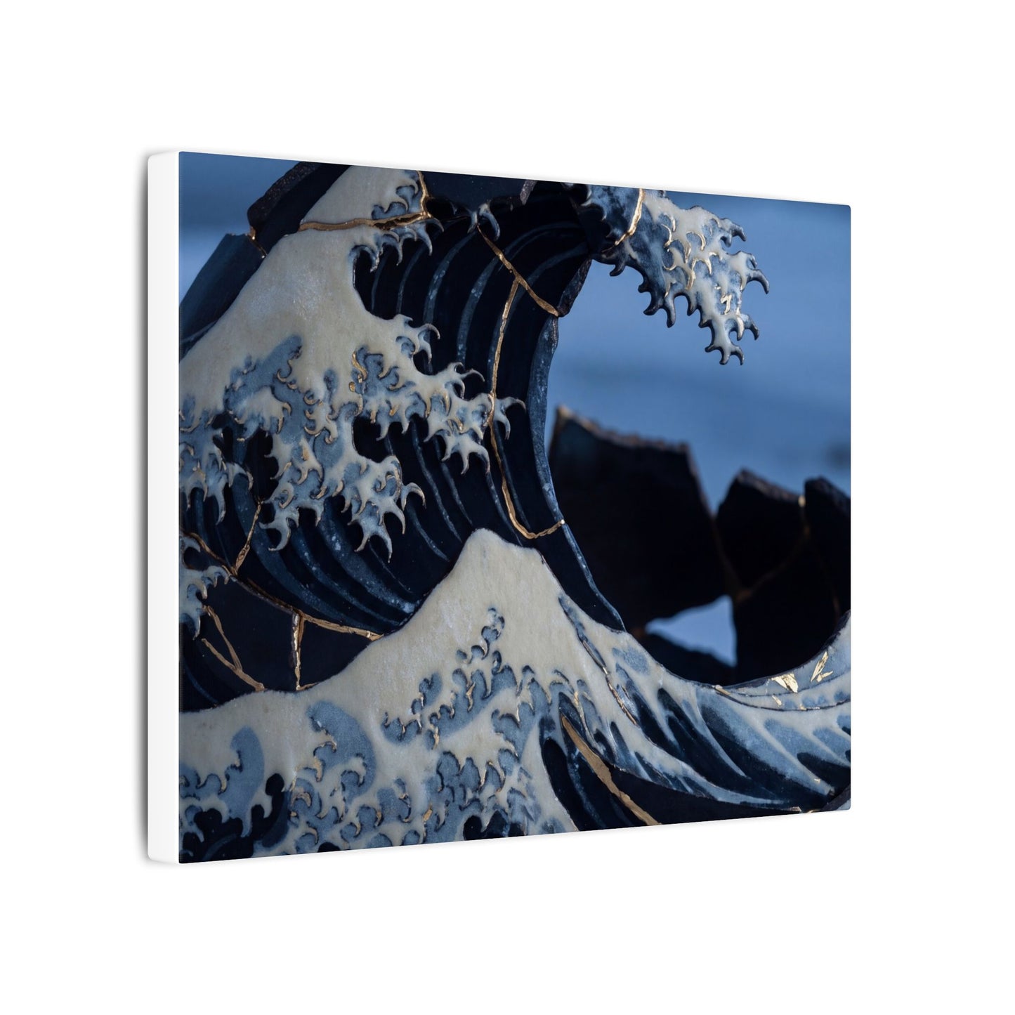 Ocean Wave Canvas Art | Winter Kintsugi Gold Repair Art