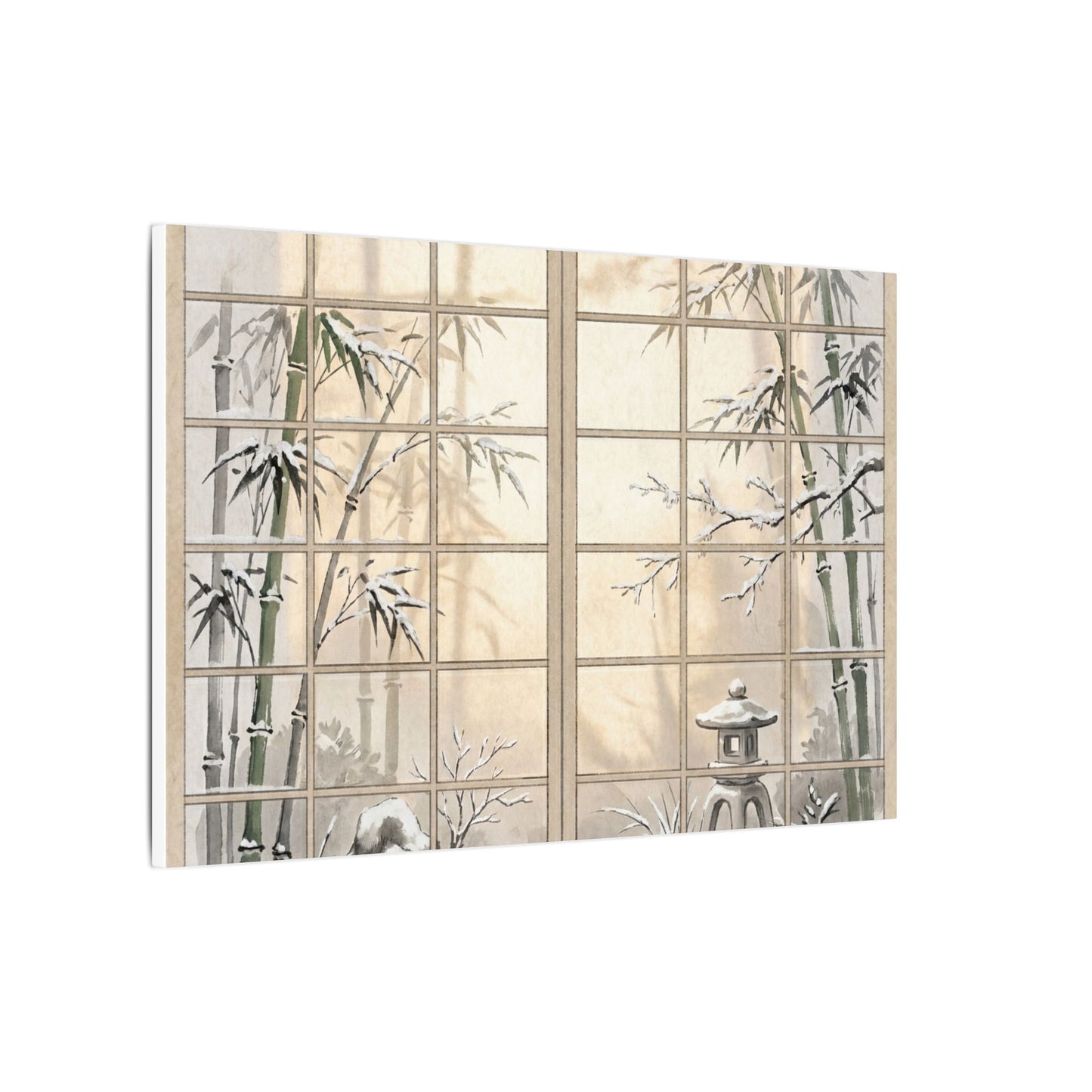 Winter Shoji Screen Sumi E Canvas Art | Tranquil Decor