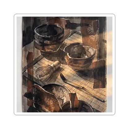 Tea Ceremony Charcoal Ink Sticker | Sophisticated Dark Japandi Art