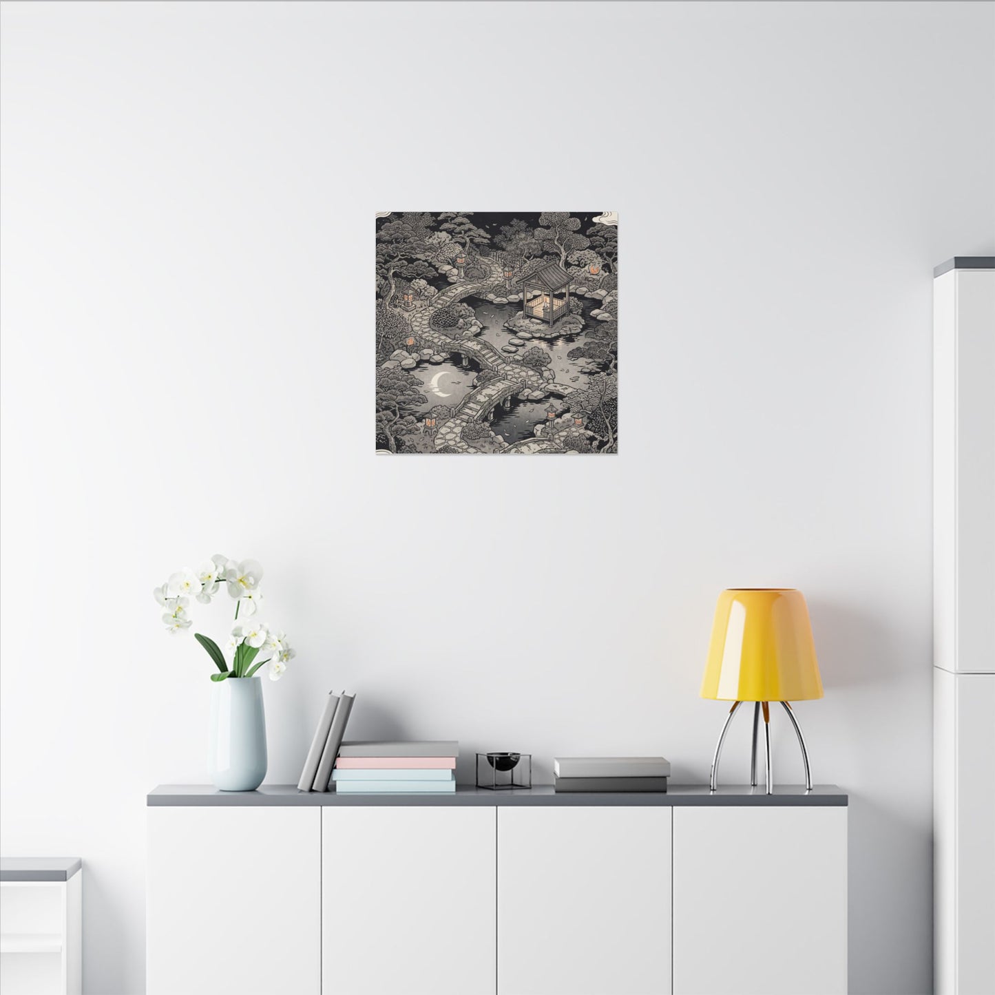 Moonlit Garden Ukiyo E Inspired Canvas Art | Serene Zen Art