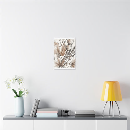Neutral Dried Flowers Canvas Art - Minimal Line Japandi