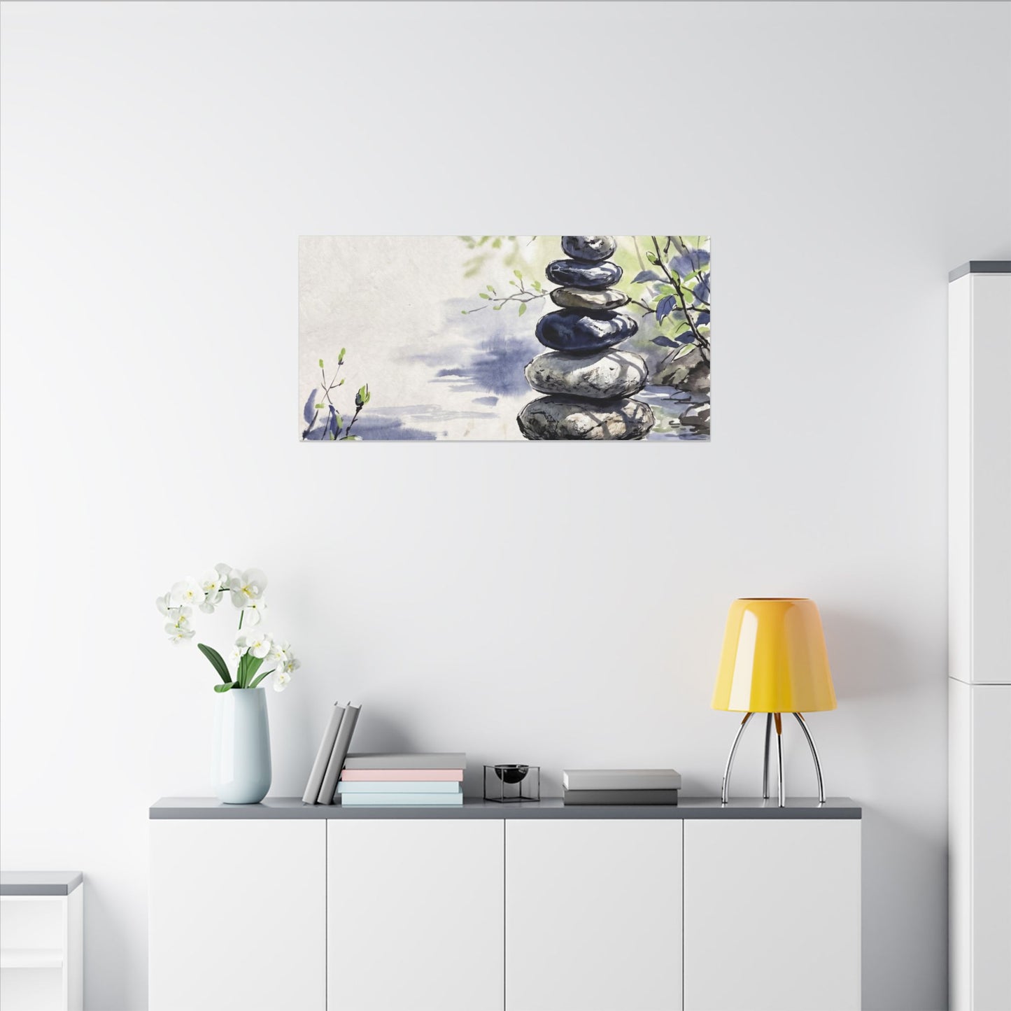 River Stones Sumi E Canvas Art | Serene Zen Art