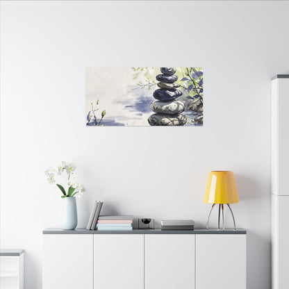 River Stones Sumi E Canvas Art | Serene Zen Art