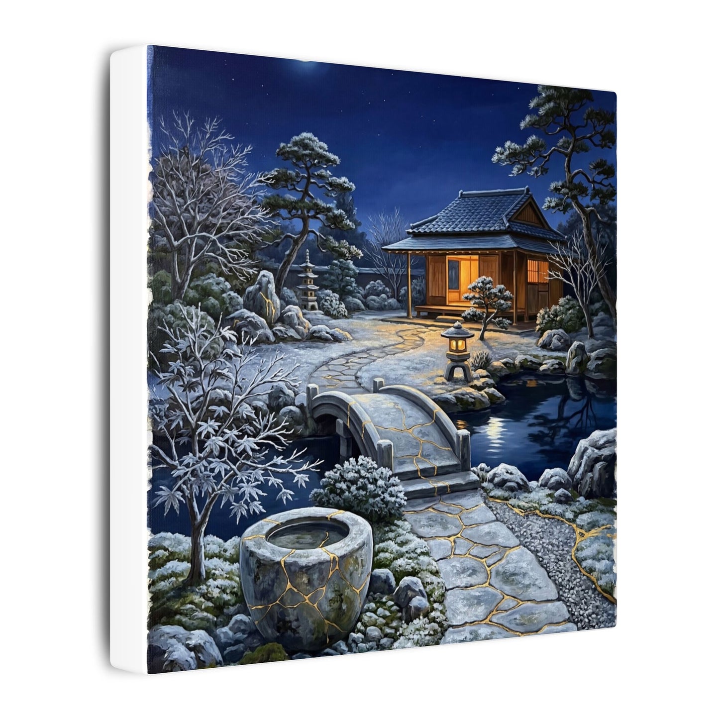 Moonlit Garden Winter Canvas Art | Kintsugi Artful Design