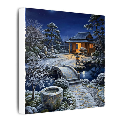 Moonlit Garden Winter Canvas Art | Kintsugi Artful Design