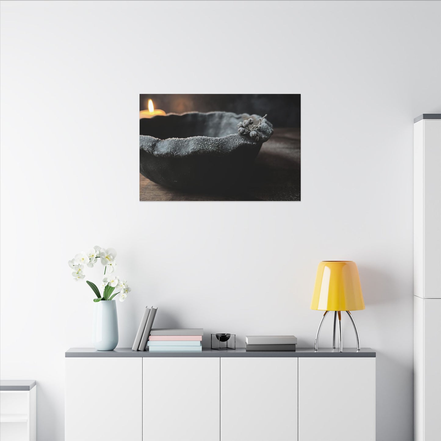 Ceramic Bowl Canvas Art | Winter Dark Japandi Shadow Zen Art
