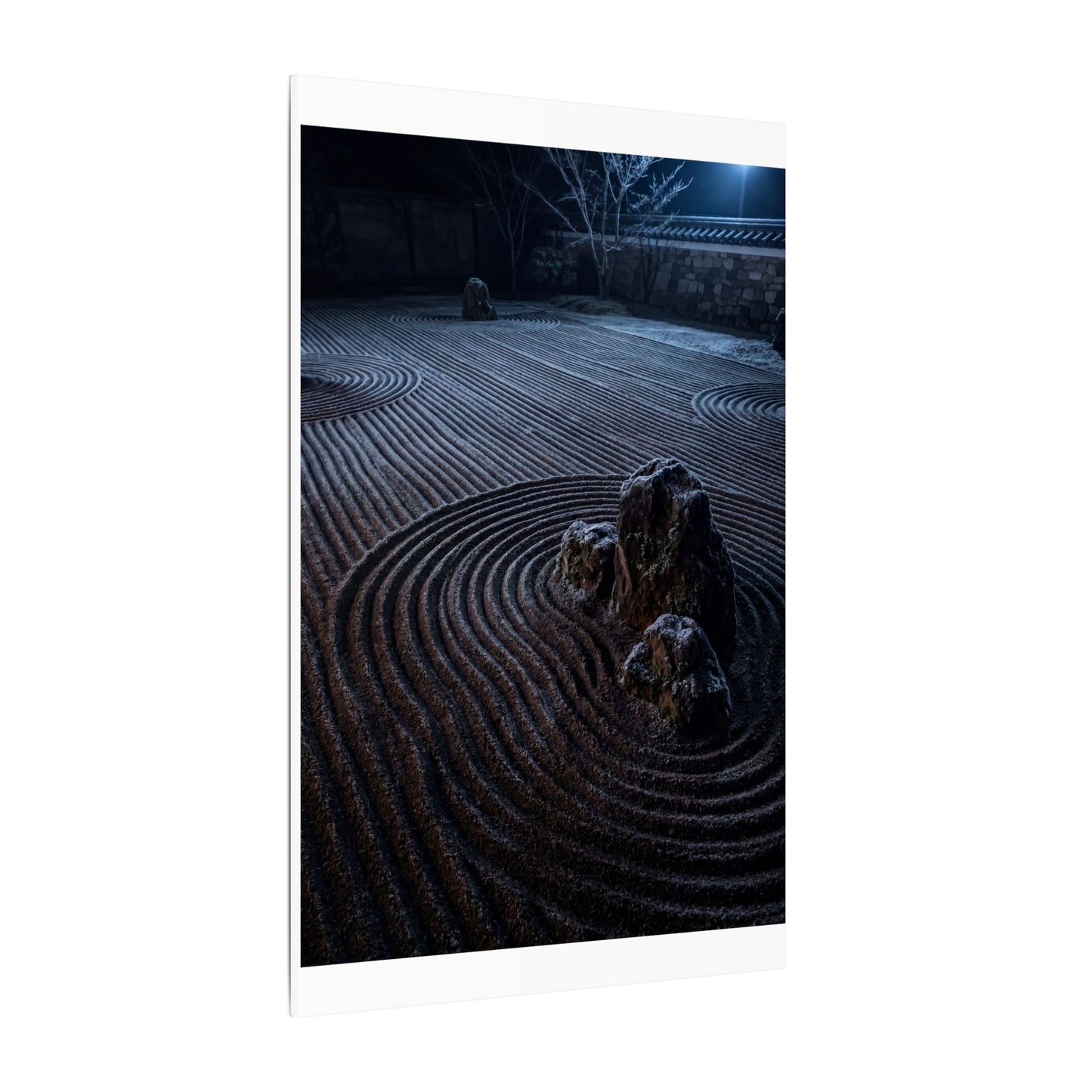 Moonlight Rock Garden Canvas Art - Dark Japandi Seijaku