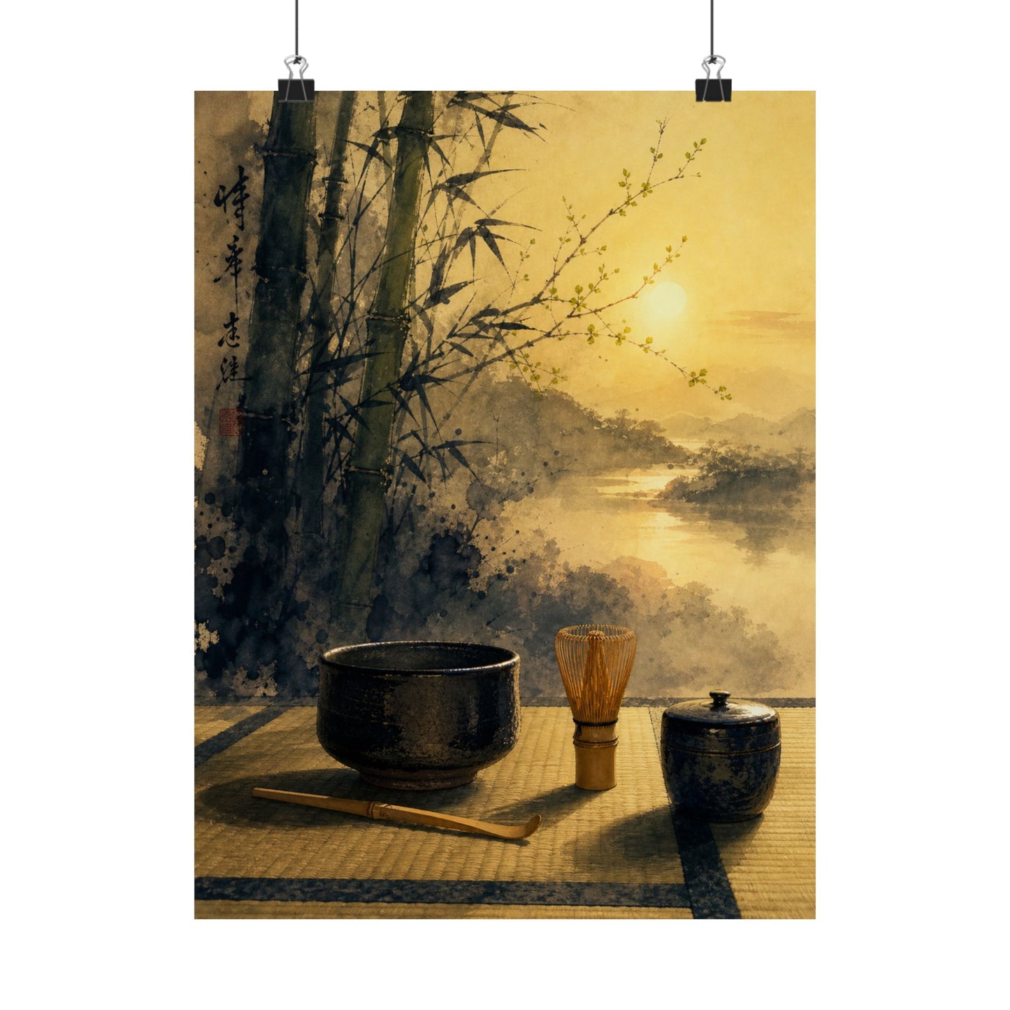 Shibui Tea Ceremony Wall Art Print - Zen Sumi E