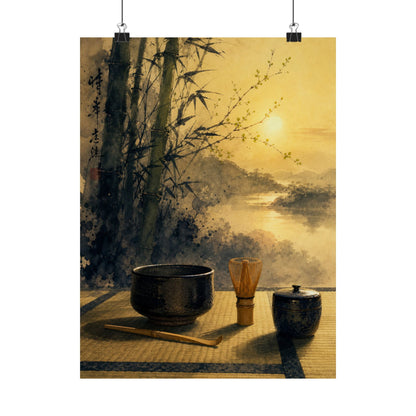 Shibui Tea Ceremony Wall Art Print - Zen Sumi E