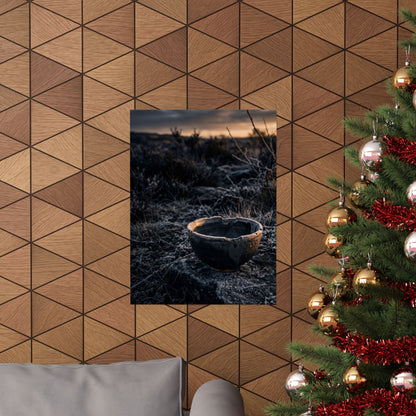 Dark Japandi Ceramic Bowl in Golden Hour | Dark Texture Wall Art Print