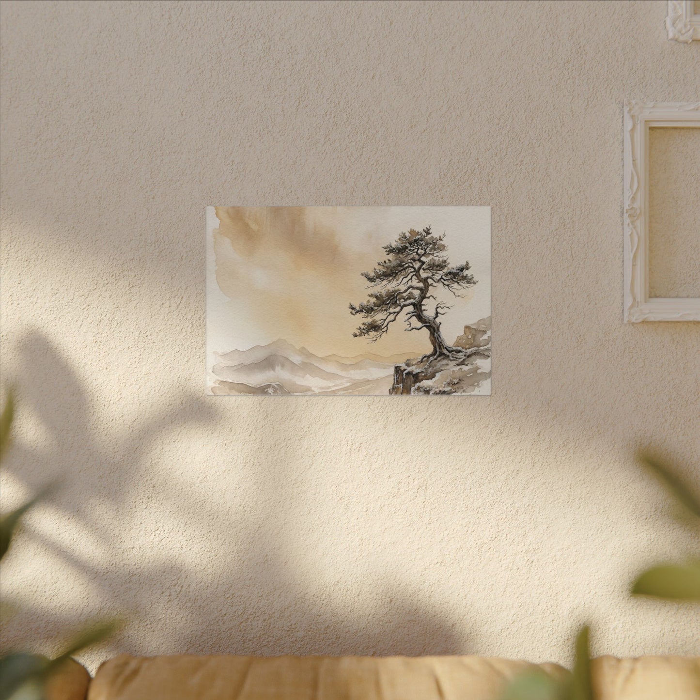 Pine Tree Canvas Art | Winter Japandi Watercolor Art