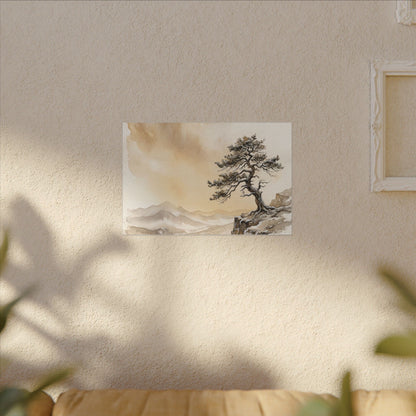 Pine Tree Canvas Art | Winter Japandi Watercolor Art