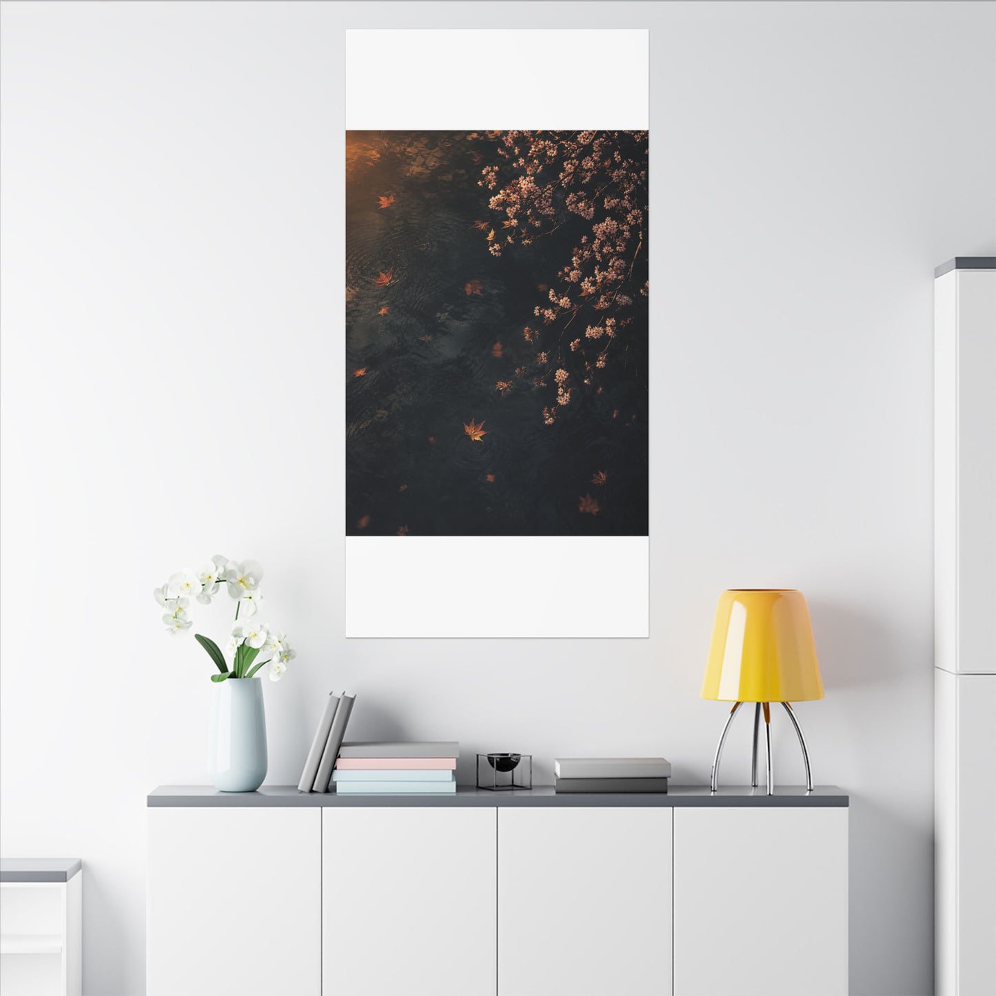Golden Hour Cherry Blossom Canvas Art - Dark Japandi Kanso