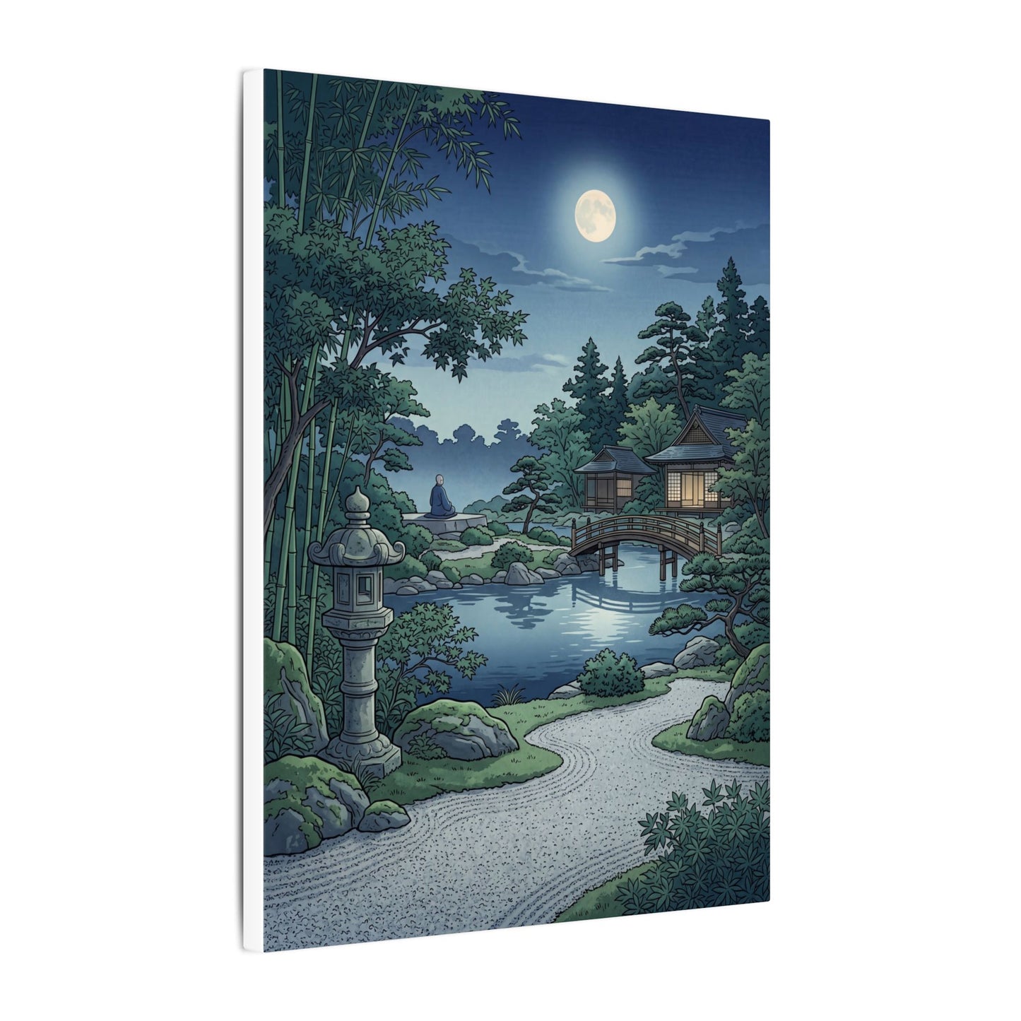 Summer Moonlit Garden Ukiyo E Inspired Canvas Art | Serene Decor