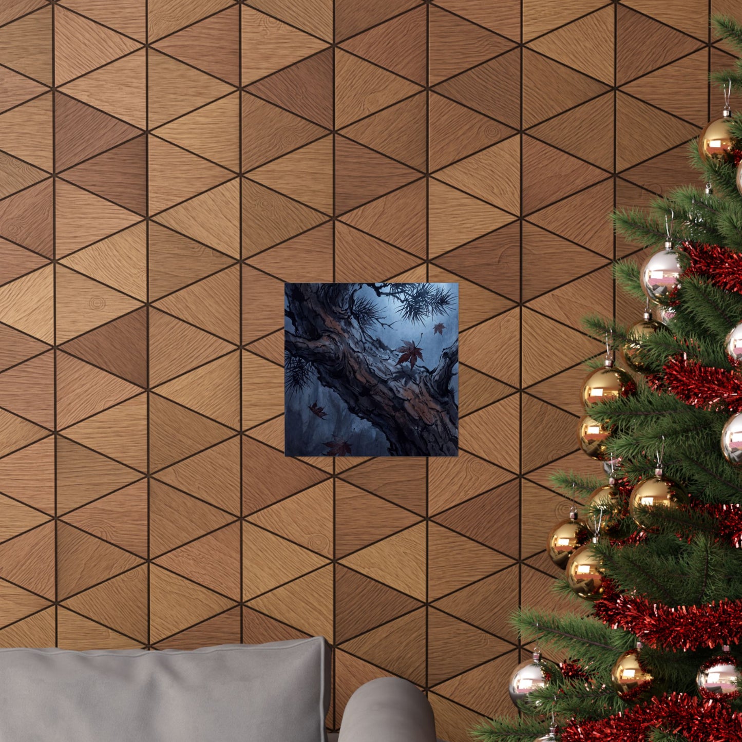 Kanso Pine Tree Wall Art Print - Dark Japandi Shadow Zen