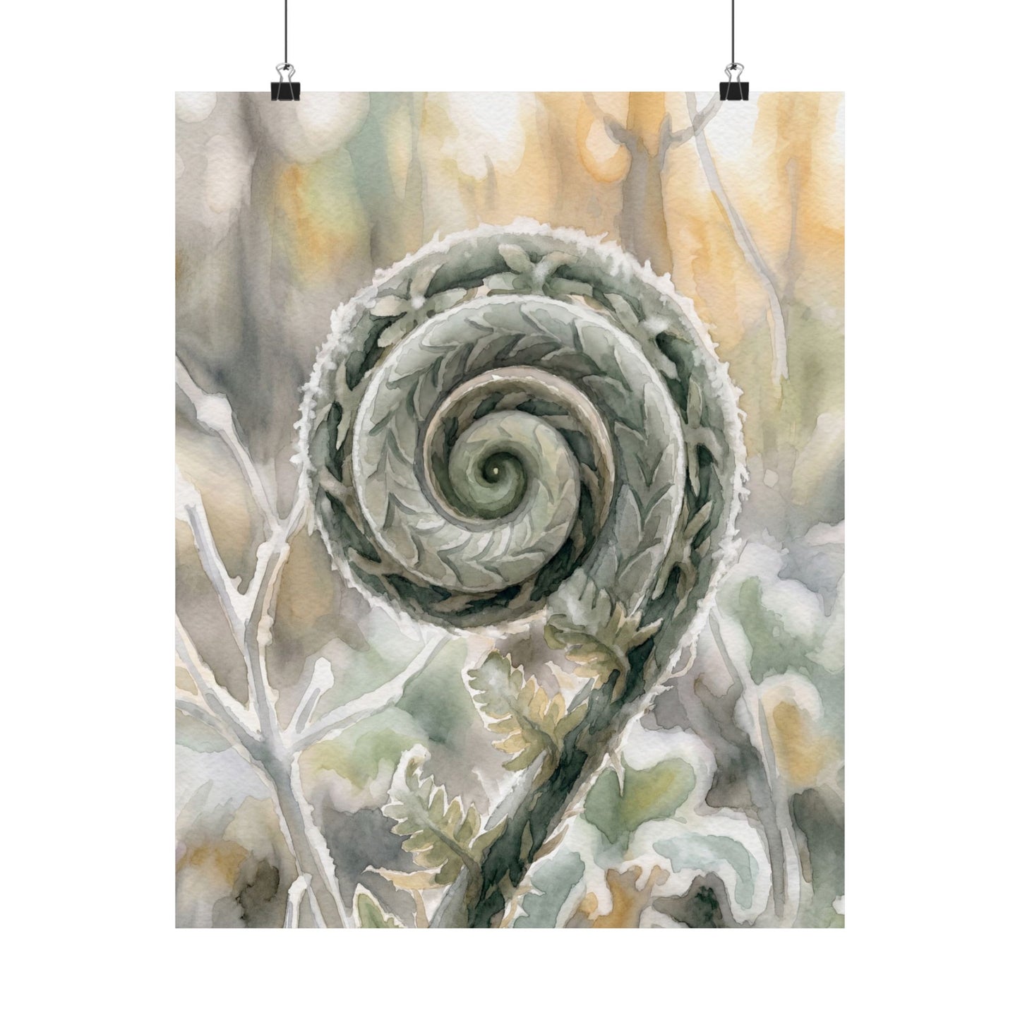 Fern Unfurling Wall Art Print | Winter Japandi Watercolor Art