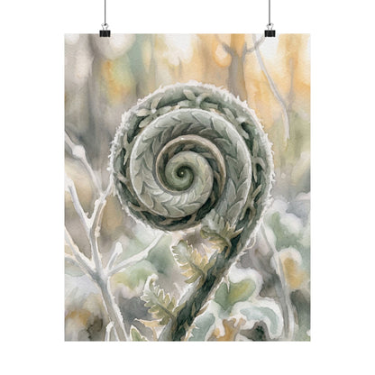 Fern Unfurling Wall Art Print | Winter Japandi Watercolor Art