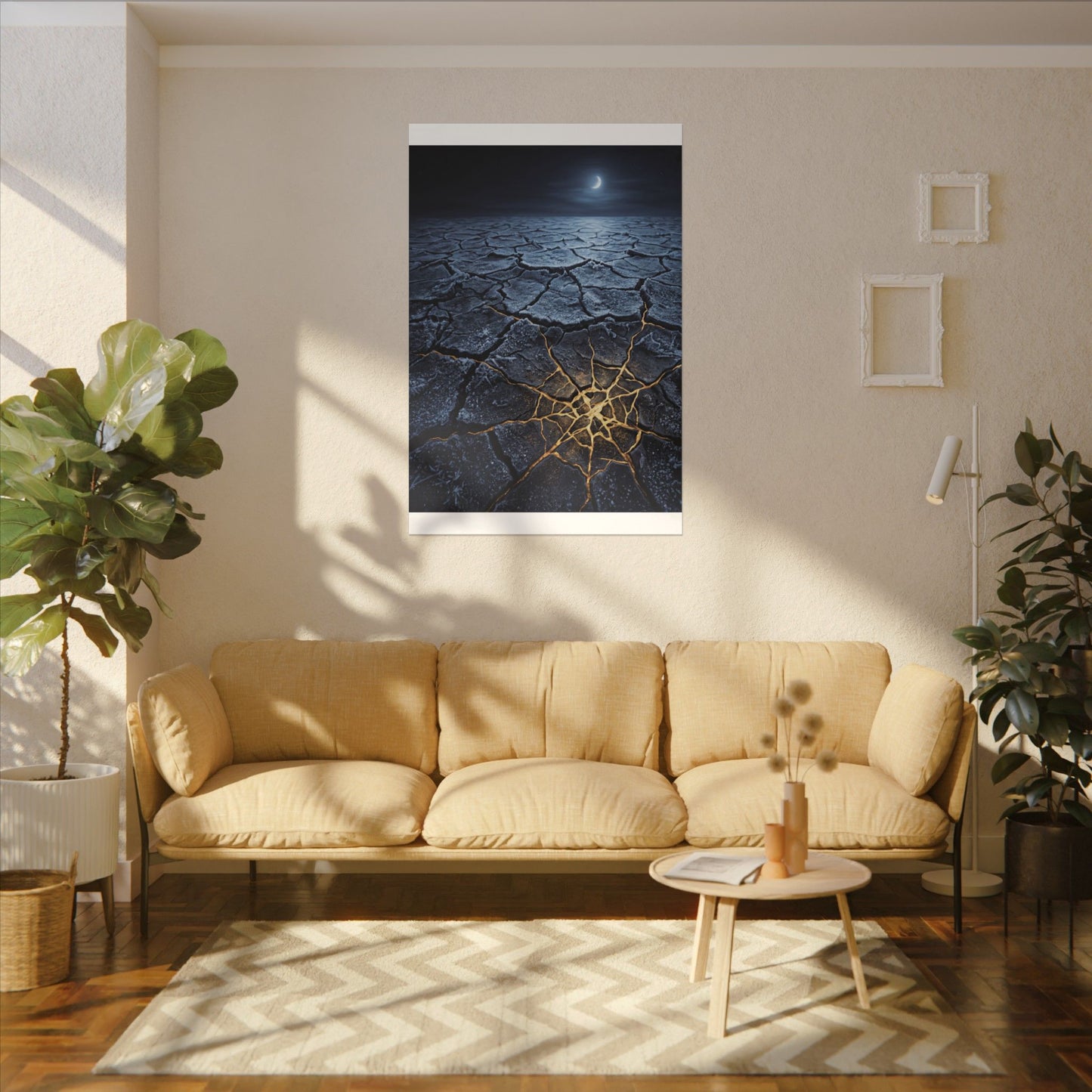 Moonlight Cracked Earth Canvas Art - Kintsugi Mono No Aware