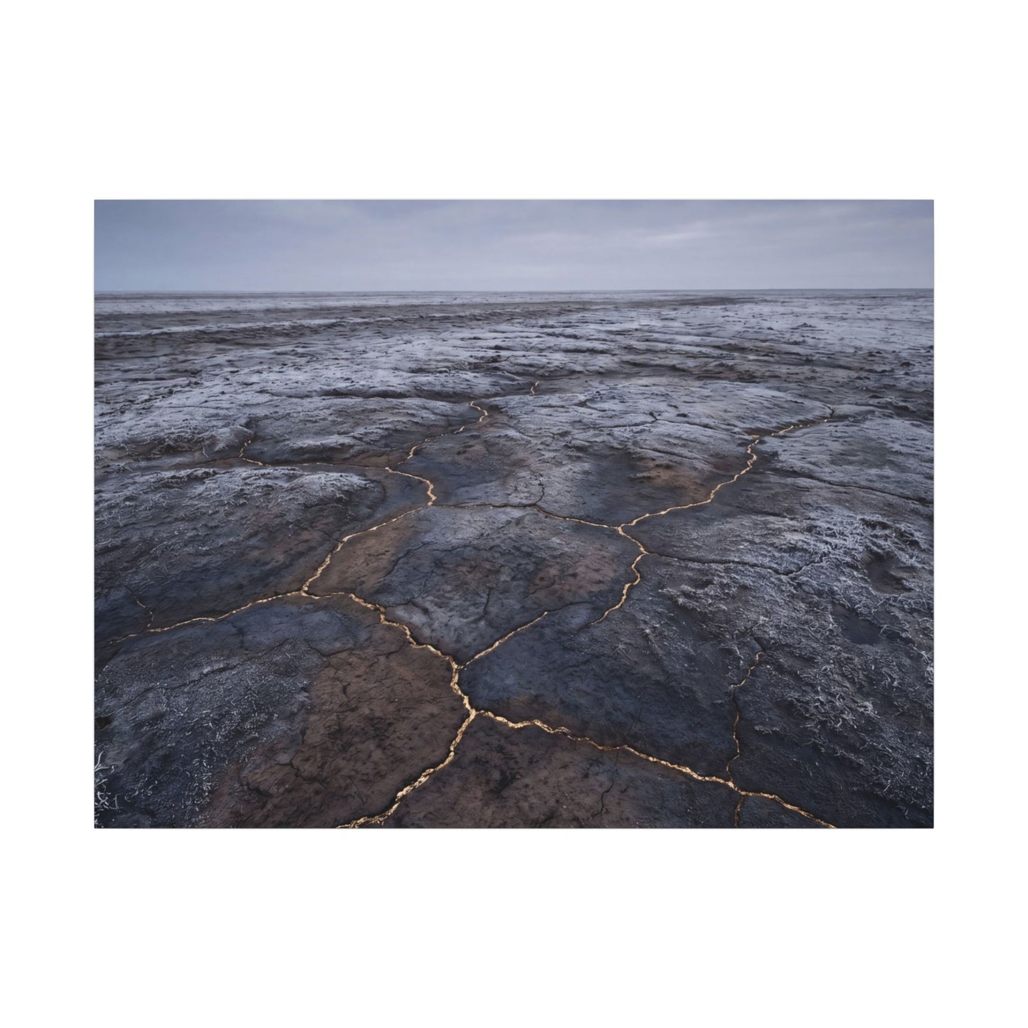 Dark Japandi Cracked Earth in Overcast | Dark Texture Canvas Art