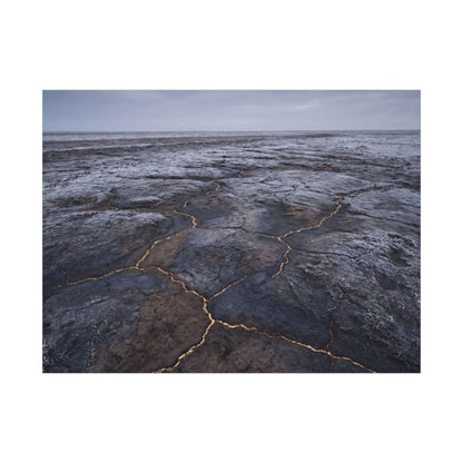 Dark Japandi Cracked Earth in Overcast | Dark Texture Canvas Art