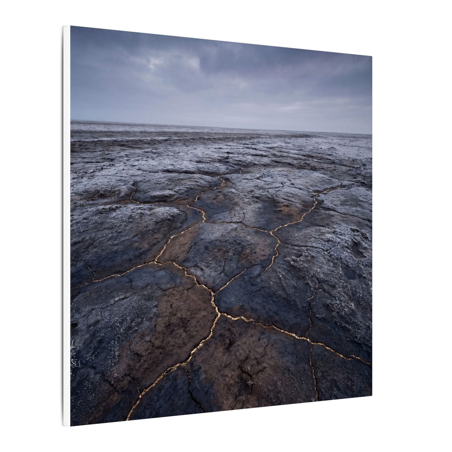 Dark Japandi Cracked Earth in Overcast | Dark Texture Canvas Art