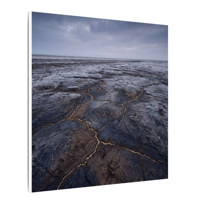 Dark Japandi Cracked Earth in Overcast | Dark Texture Canvas Art
