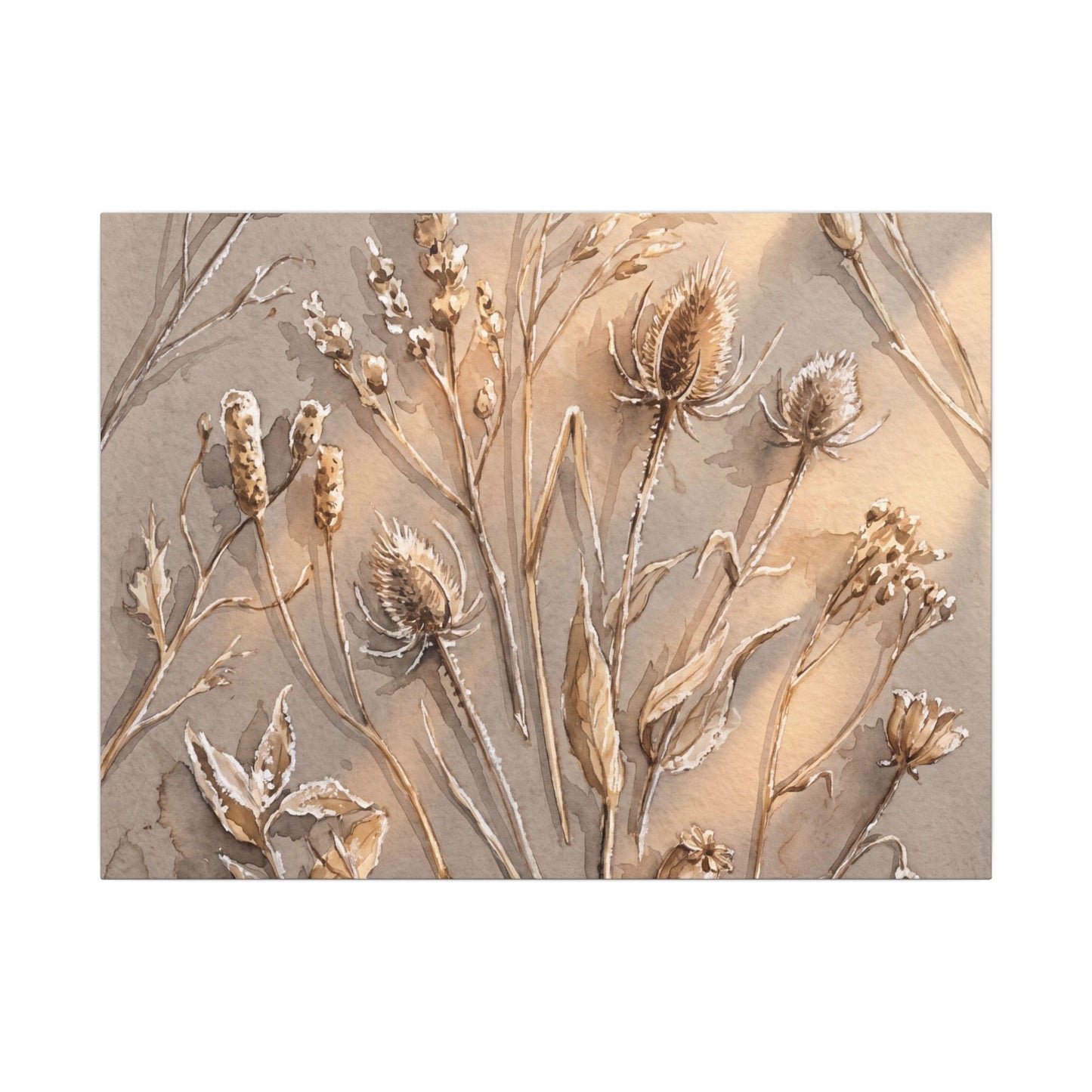 Japandi Dried Flowers in Golden Hour | Watercolor Canvas Art