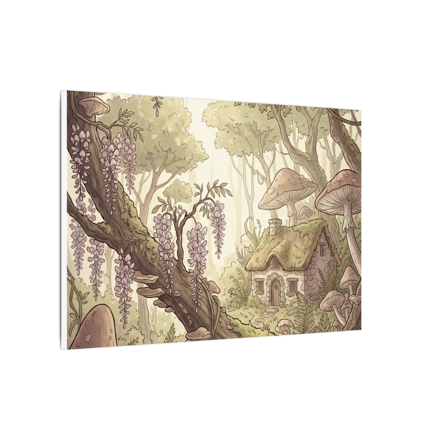 Summer Wisteria Mushroom Illustration Canvas Art | Enchanting Decor