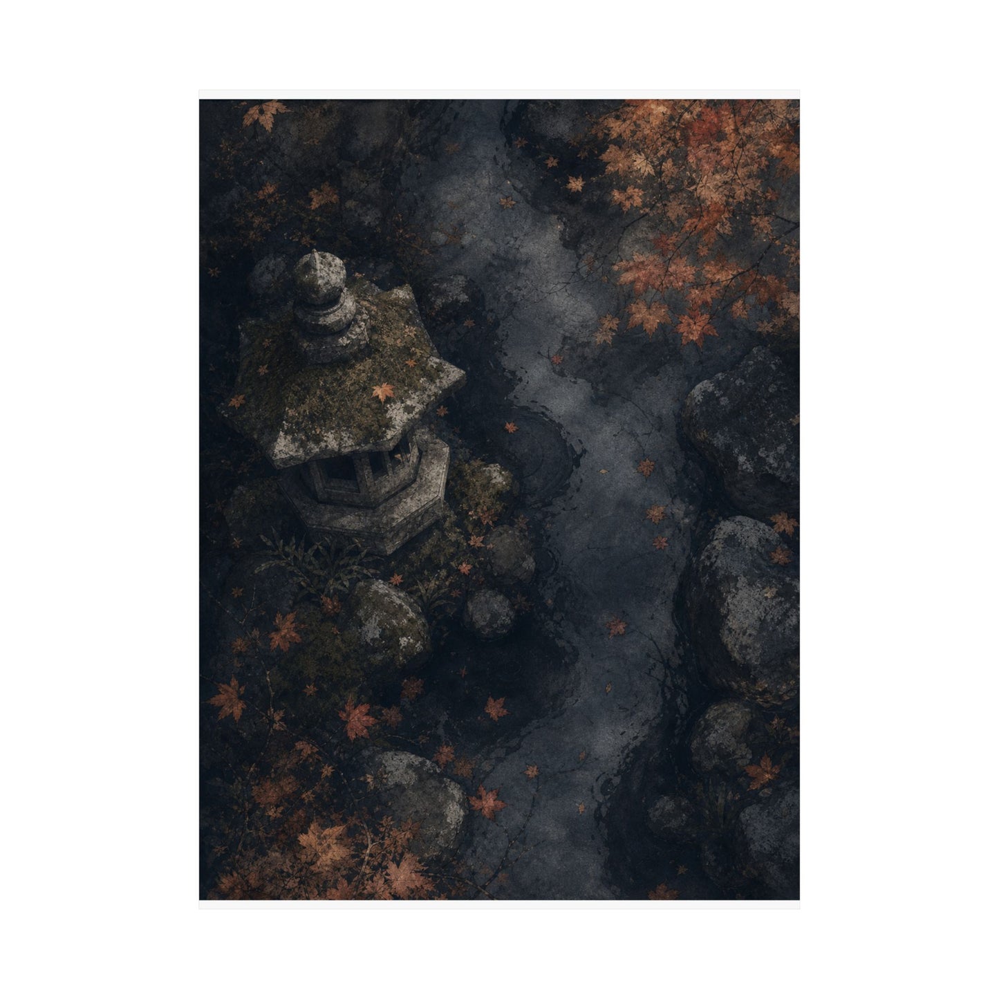 Japandi Stone Lantern in Moonlight | Texture Wall Art Print