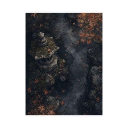 Japandi Stone Lantern in Moonlight | Texture Wall Art Print