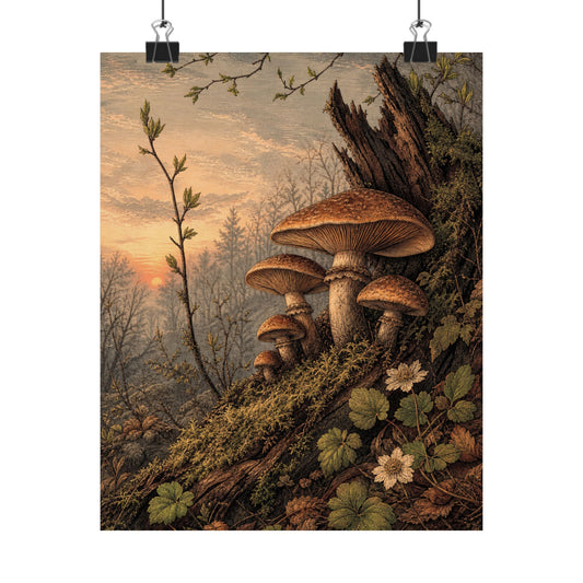 Spring Wild Mushrooms Vintage Botanical Wall Art Print | Rustic Decor