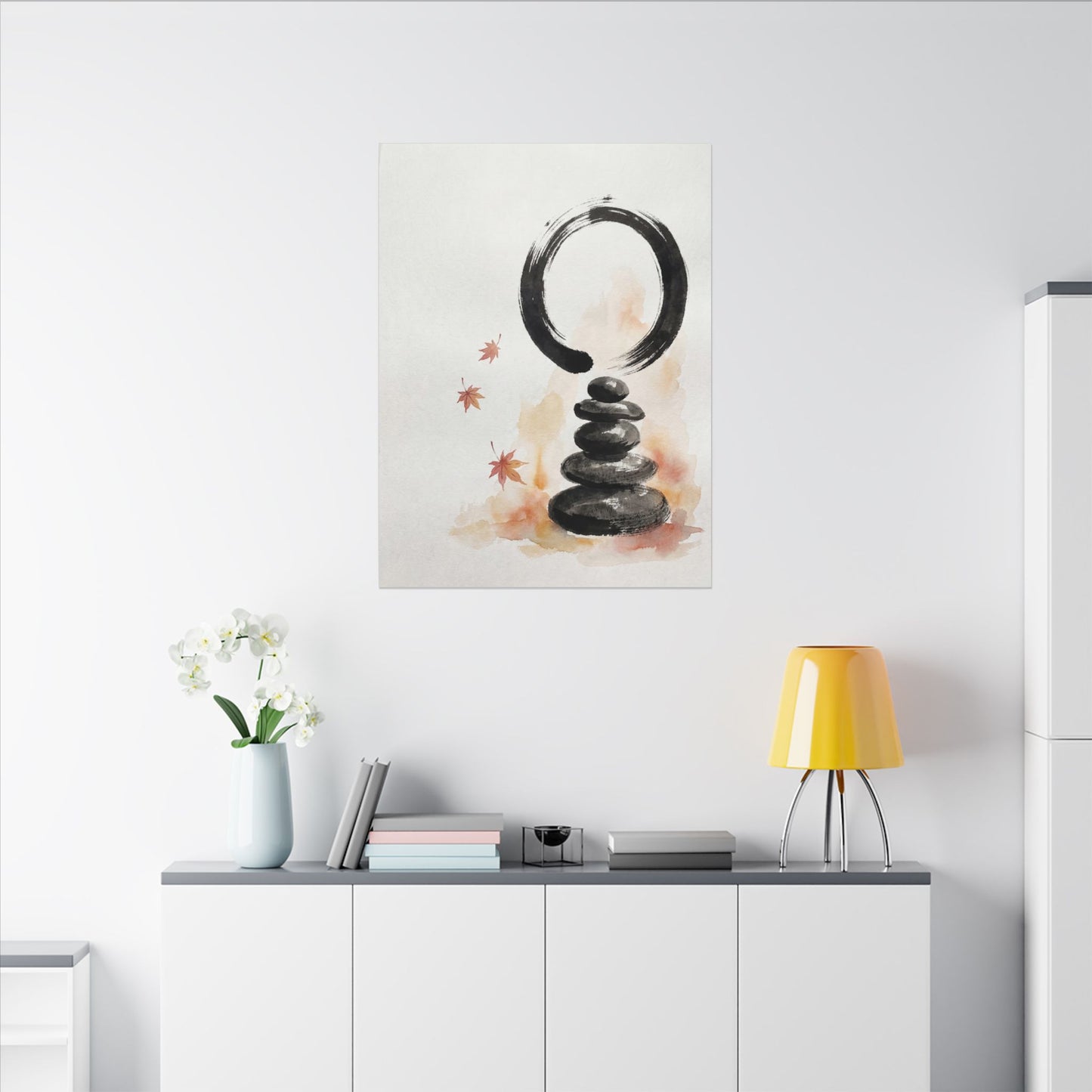 River Stones Canvas Art | Autumn Zen Enso Art